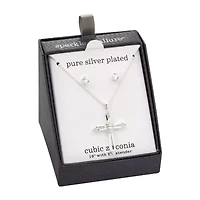 Sparkle Allure Womens White Cubic Zirconia Pure Silver Over Brass Cross 2-pc. Jewelry Set