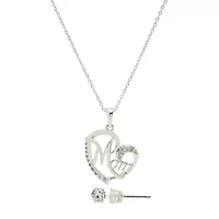 Sparkle Allure Mom Womens White Cubic Zirconia Pure Silver Over Brass Heart 2-pc. Jewelry Set