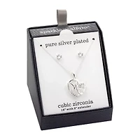 Sparkle Allure Mom Womens White Cubic Zirconia Pure Silver Over Brass Heart 2-pc. Jewelry Set