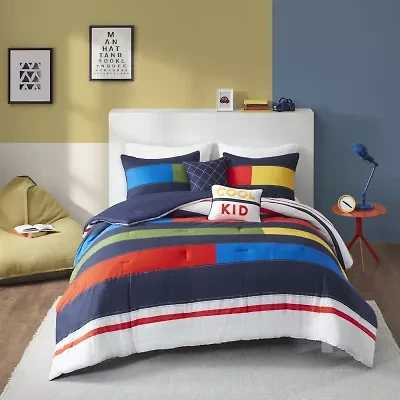 Intelligent Design Emmett 5-Pc Stripes 100% Cotton Comforter Set with Decorative Pillows