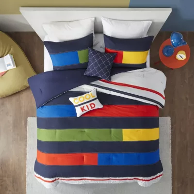 Intelligent Design Emmett 5-Pc Stripes 100% Cotton Comforter Set with Decorative Pillows