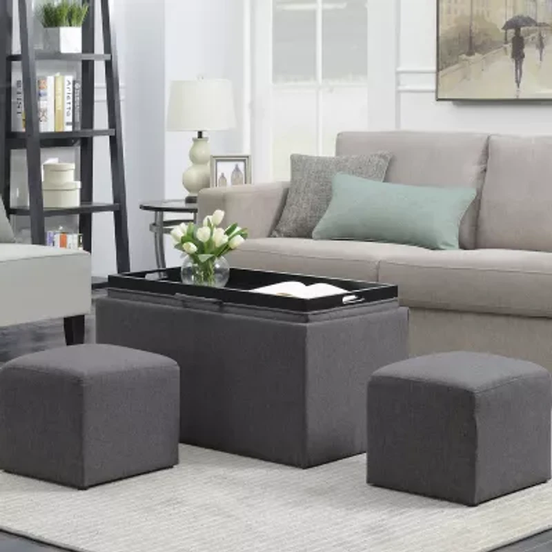 Convenience Concepts Sheridan Storage Bench w/ 2 Side Ottomans