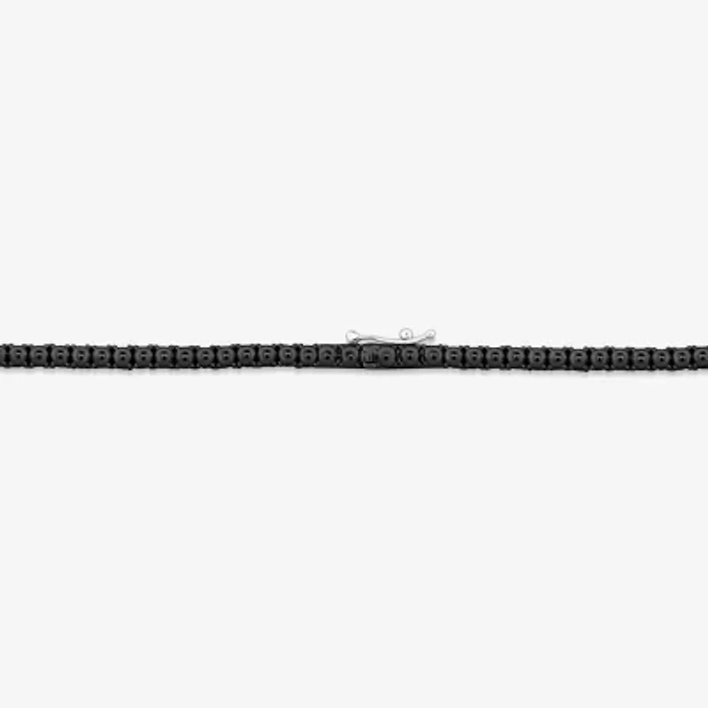 Mens Black Diamond 10K White Gold 24 Inch Tennis Necklace