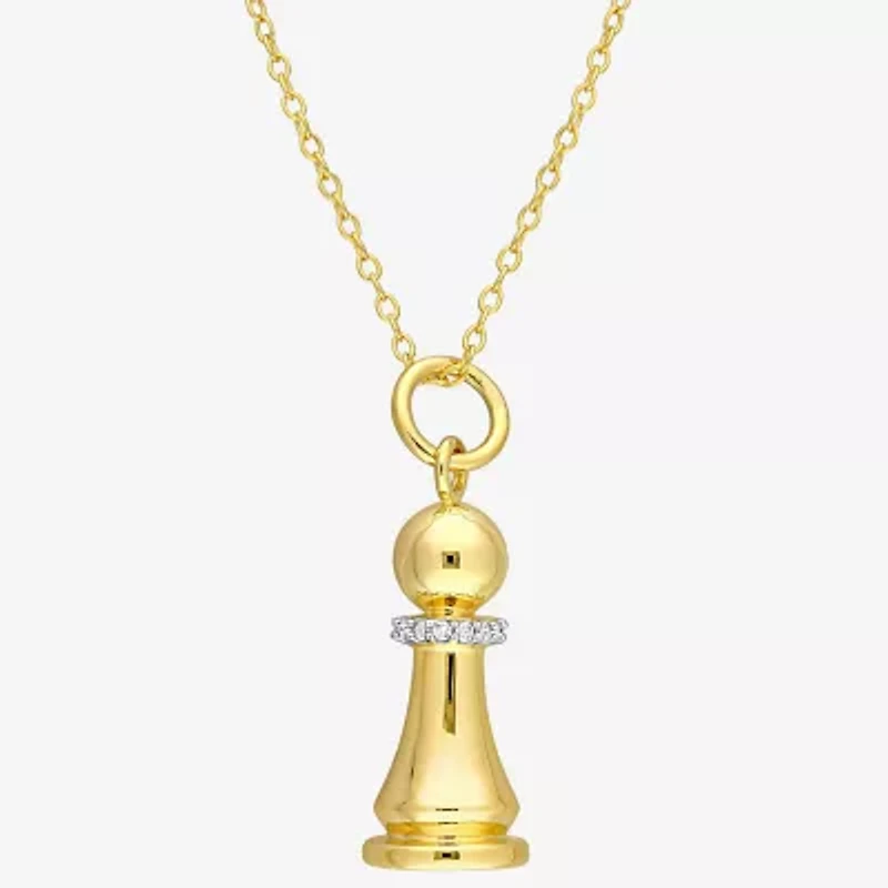 Womens Diamond Accent Genuine White 18K Gold Over Silver 18 Inch Pendant Necklace
