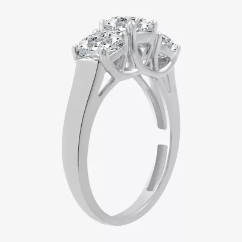 (G / SI1-SI2) Womens 2 1/4 CT. T.W. Lab Grown White Diamond 10K Gold Round 3-Stone Engagement Ring