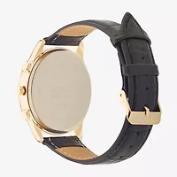 Jones N.Y. Mens Chronograph Black Leather Strap Watch 50594g-42-X02