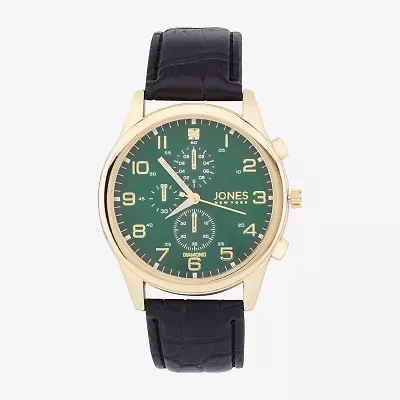 Jones N.Y. Mens Chronograph Black Leather Strap Watch 50594g-42-X02