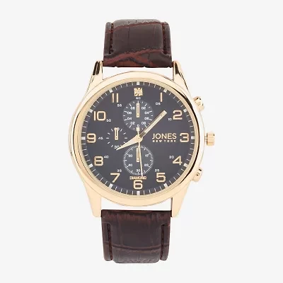 Jones N.Y. Mens Chronograph Brown Leather Strap Watch 50594g-42-J16