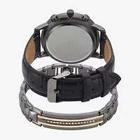 Jones N.Y. Mens Chronograph Black Leather Strap Watch 9927b-42-C02