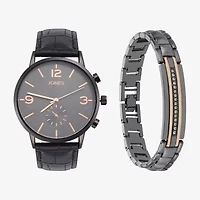 Jones N.Y. Mens Chronograph Black Leather Strap Watch 9927b-42-C02