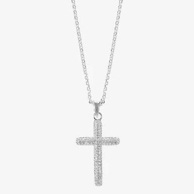 Sparkle Allure Womens Cubic Zirconia Pure Silver Over Brass Cross 18 Inch Pendant Necklace