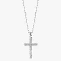 Sparkle Allure Womens Cubic Zirconia Pure Silver Over Brass Cross 18 Inch Pendant Necklace