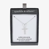 Sparkle Allure Womens Cubic Zirconia Pure Silver Over Brass Cross 18 Inch Pendant Necklace