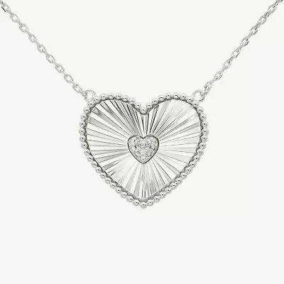 Sparkle Allure Womens Cubic Zirconia Pure Silver Over Brass Heart 16 Inch Pendant Necklace