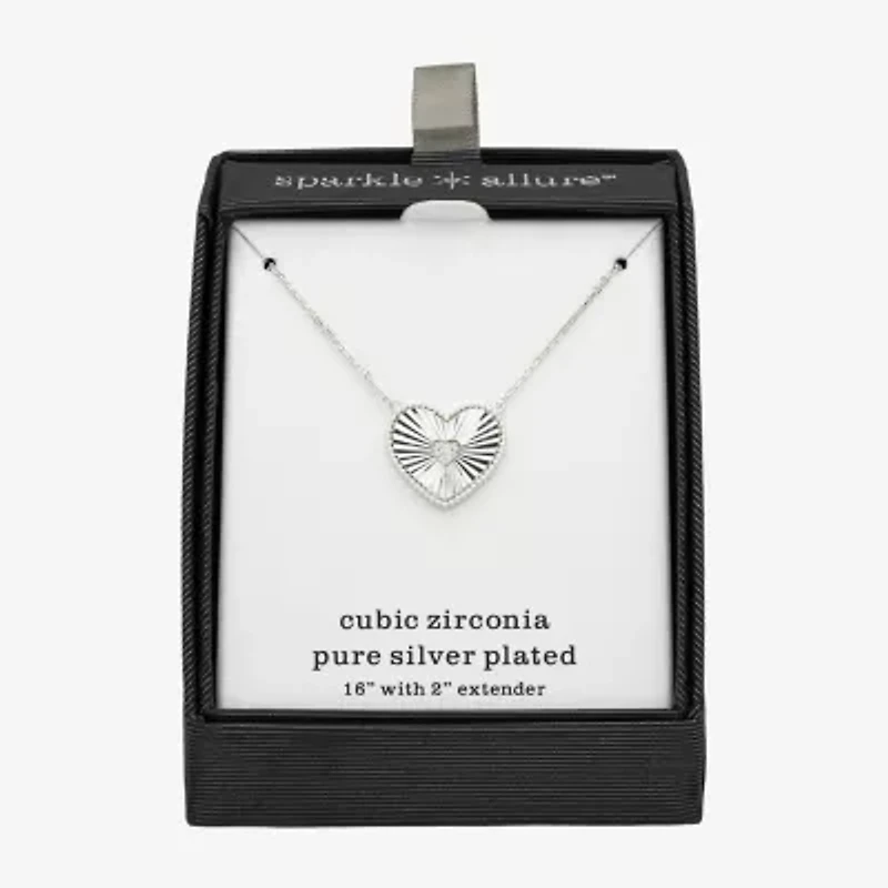 Sparkle Allure Womens Cubic Zirconia Pure Silver Over Brass Heart 16 Inch Pendant Necklace