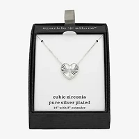 Sparkle Allure Womens Cubic Zirconia Pure Silver Over Brass Heart 16 Inch Pendant Necklace