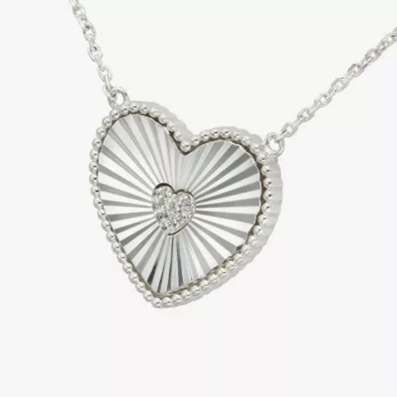 Sparkle Allure Womens Cubic Zirconia Pure Silver Over Brass Heart 16 Inch Pendant Necklace