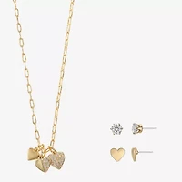 Sparkle Allure Womens Cubic Zirconia 14K Gold Over Brass Heart 3-pc. Jewelry Set
