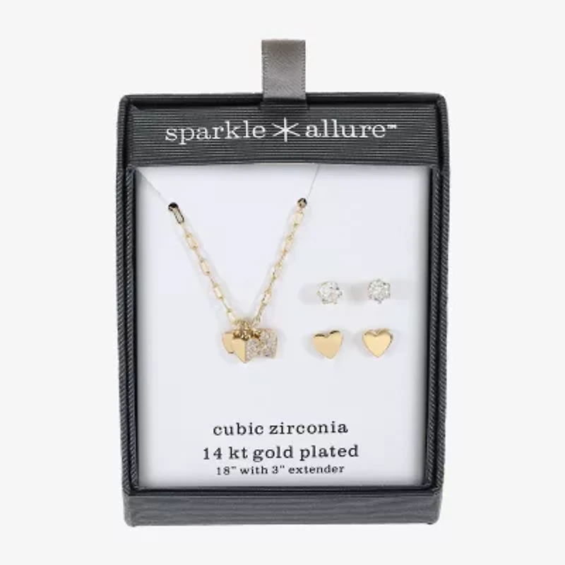 Sparkle Allure Womens Cubic Zirconia 14K Gold Over Brass Heart 3-pc. Jewelry Set