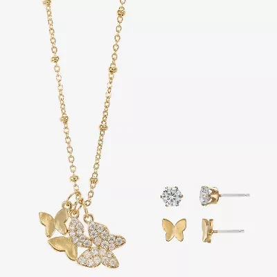 Sparkle Allure Womens Cubic Zirconia 14K Gold Over Brass Butterfly -pc. Jewelry Set