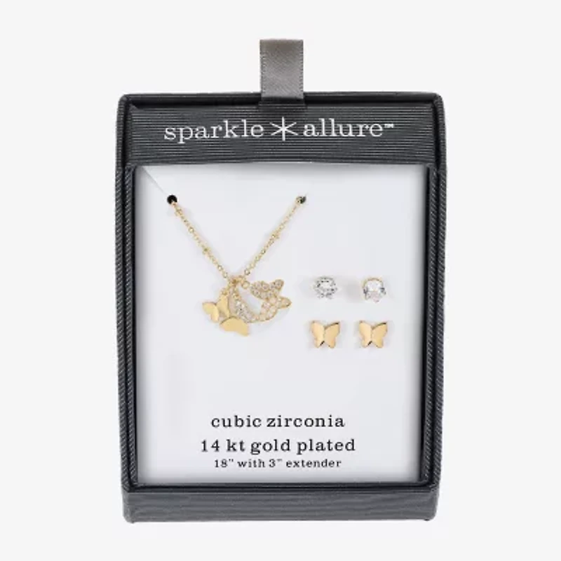 Sparkle Allure Womens Cubic Zirconia 14K Gold Over Brass Butterfly -pc. Jewelry Set