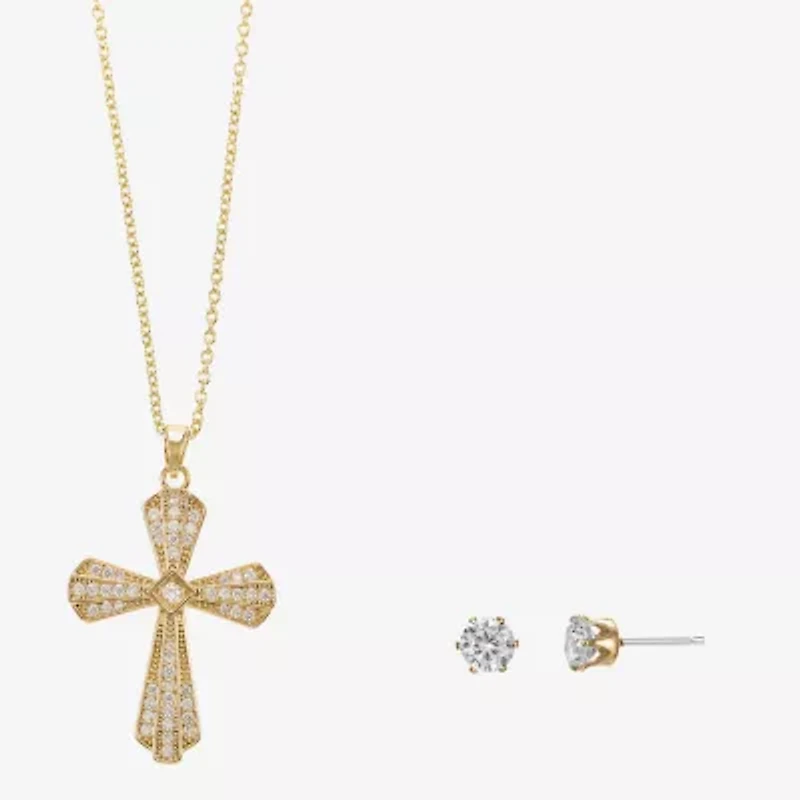 Sparkle Allure Womens Cubic Zirconia 14K Gold Over Brass Cross 2-pc. Jewelry Set