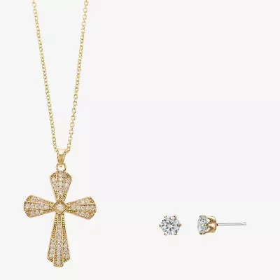 Sparkle Allure Womens Cubic Zirconia 14K Gold Over Brass Cross 2-pc. Jewelry Set