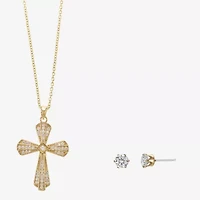 Sparkle Allure Womens Cubic Zirconia 14K Gold Over Brass Cross 2-pc. Jewelry Set