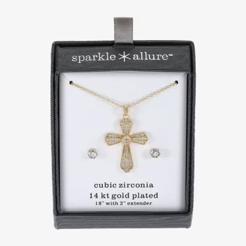 Sparkle Allure Womens Cubic Zirconia 14K Gold Over Brass Cross 2-pc. Jewelry Set