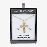 Sparkle Allure Womens Cubic Zirconia 14K Gold Over Brass Cross 2-pc. Jewelry Set