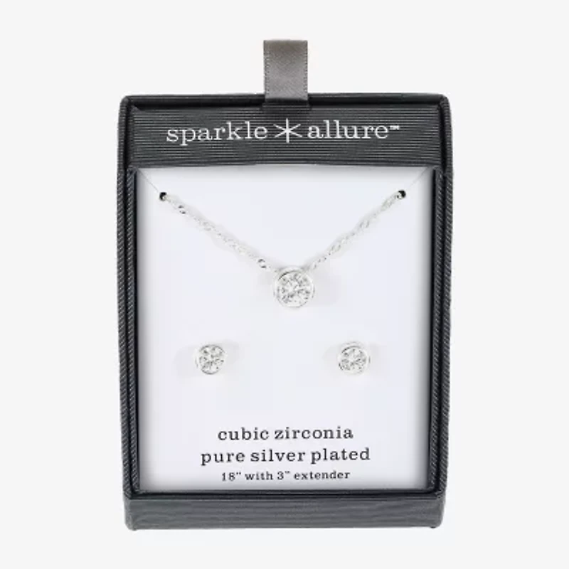 Sparkle Allure Womens Cubic Zirconia Pure Silver Over Brass Round 2-pc. Jewelry Set