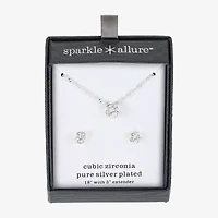 Sparkle Allure Womens Cubic Zirconia Pure Silver Over Brass Round 2-pc. Jewelry Set