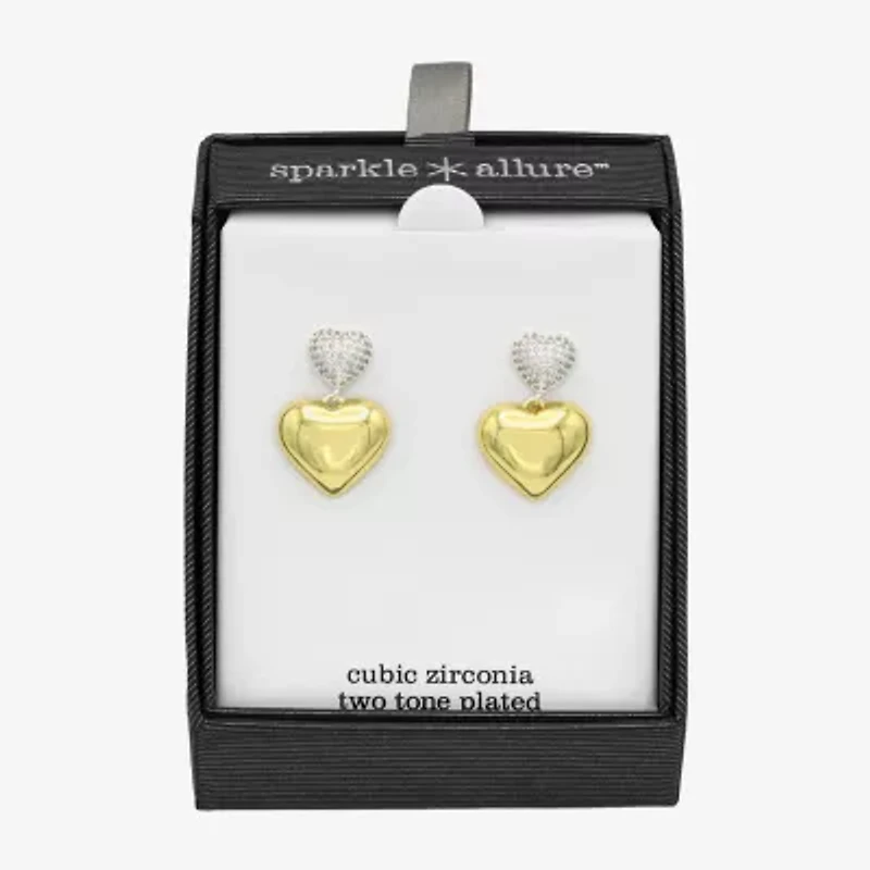 Sparkle Allure Womens Cubic Zirconia 14K Gold Over Brass Pure Silver Over Brass Heart Drop Earrings