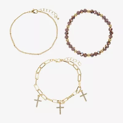 Sparkle Allure Womens 3-pc. Purple Glass 14K Gold Over Brass Bracelet Set