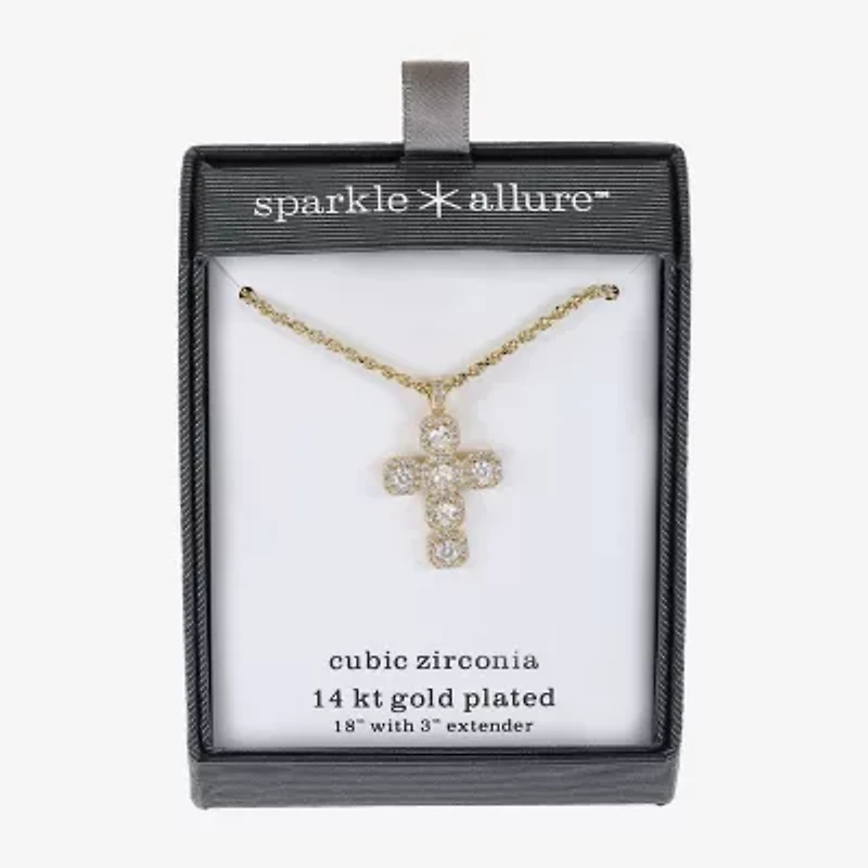 Sparkle Allure Womens Cubic Zirconia 14K Gold Over Brass Cross 18 Inch Pendant Necklace
