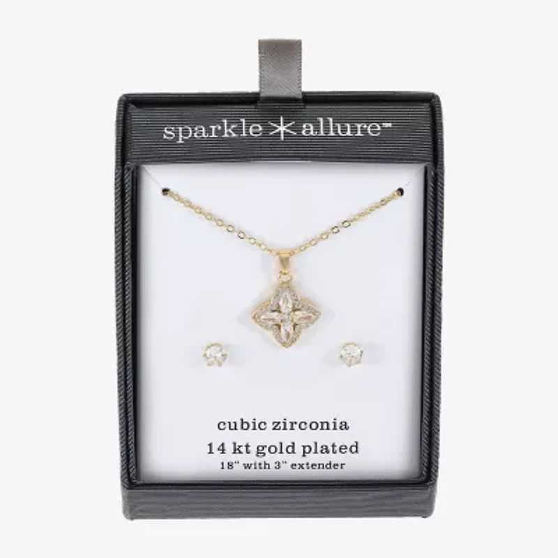 Sparkle Allure Womens Cubic Zirconia 14K Gold Over Brass Clover 2-pc. Jewelry Set