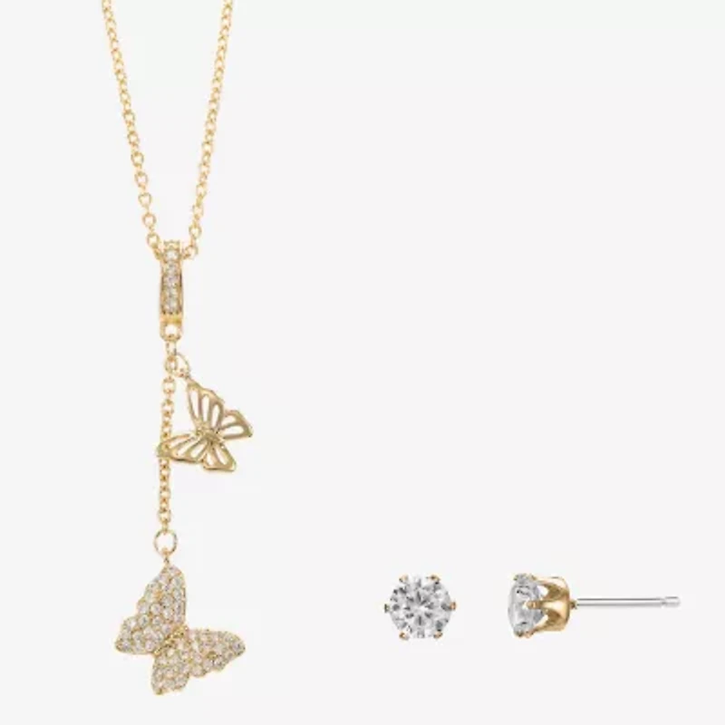 Sparkle Allure Womens Cubic Zirconia 14K Gold Over Brass Butterfly -pc. Jewelry Set