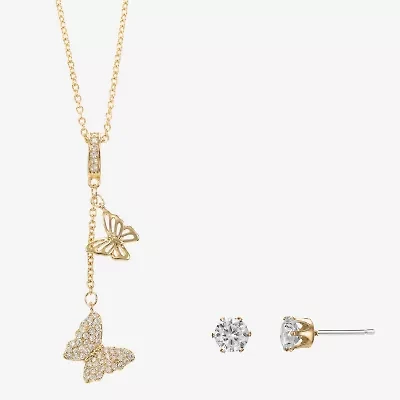 Sparkle Allure Womens Cubic Zirconia 14K Gold Over Brass Butterfly -pc. Jewelry Set