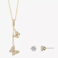 Sparkle Allure Womens Cubic Zirconia 14K Gold Over Brass Butterfly -pc. Jewelry Set
