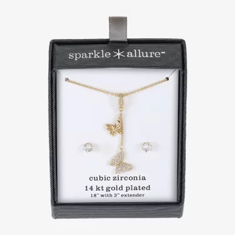 Sparkle Allure Womens Cubic Zirconia 14K Gold Over Brass Butterfly -pc. Jewelry Set