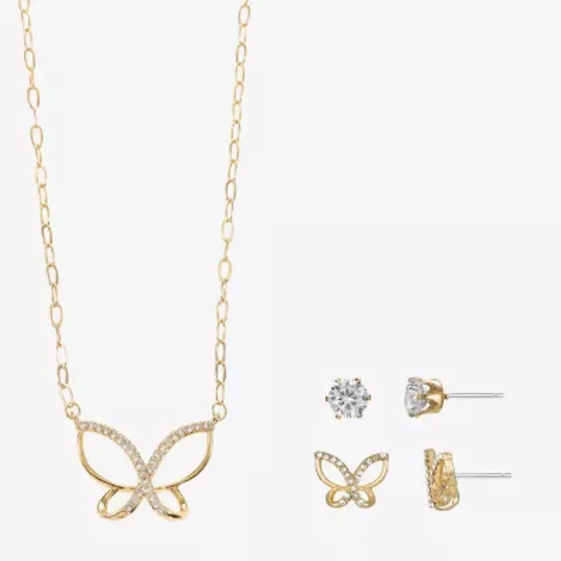 Sparkle Allure Womens Cubic Zirconia 14K Gold Over Brass Butterfly 3-pc. Jewelry Set