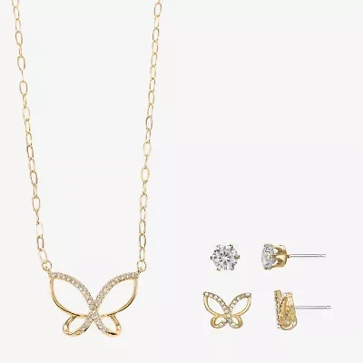 Sparkle Allure Womens Cubic Zirconia 14K Gold Over Brass Butterfly 3-pc. Jewelry Set