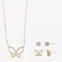 Sparkle Allure Womens Cubic Zirconia 14K Gold Over Brass Butterfly 3-pc. Jewelry Set