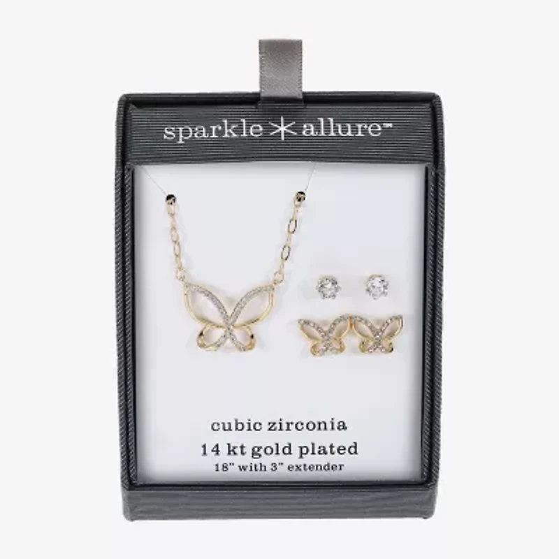 Sparkle Allure Womens Cubic Zirconia 14K Gold Over Brass Butterfly 3-pc. Jewelry Set