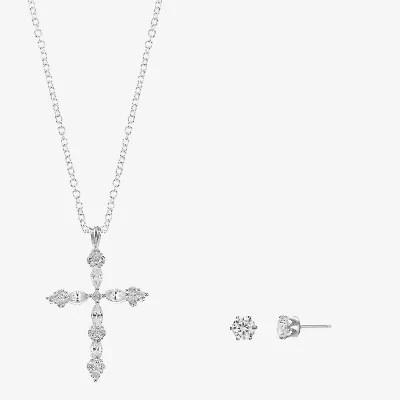 Sparkle Allure Womens Cubic Zirconia Pure Silver Over Brass Cross 2-pc. Jewelry Set