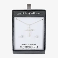 Sparkle Allure Womens Cubic Zirconia Pure Silver Over Brass Cross 2-pc. Jewelry Set