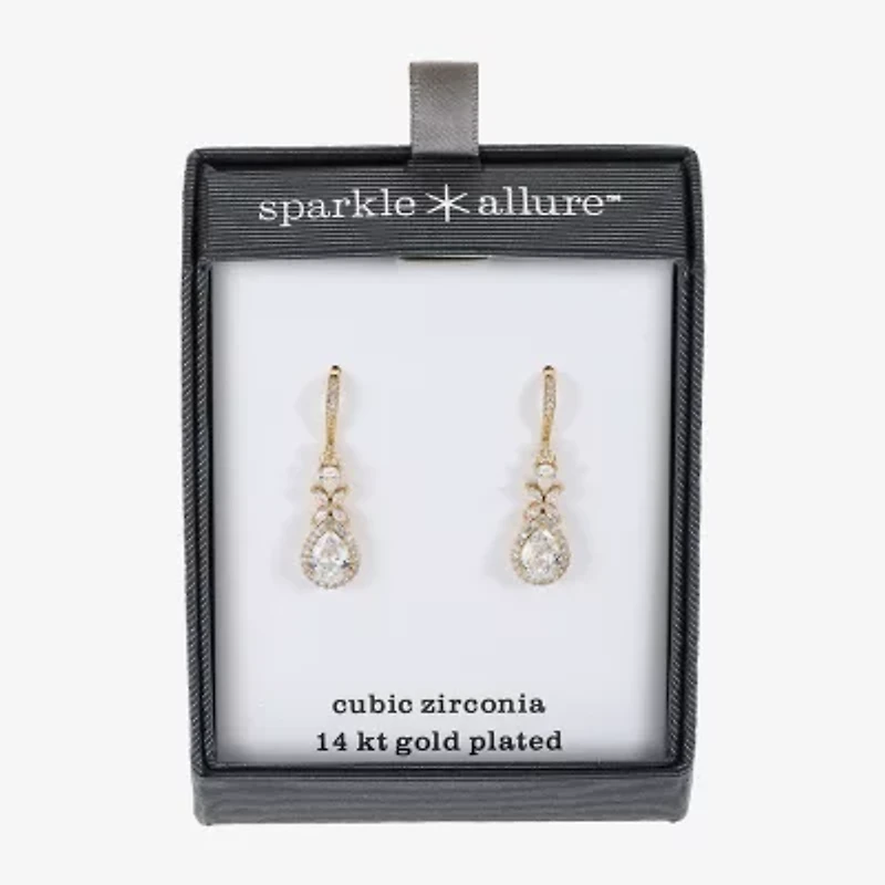 Sparkle Allure Womens Cubic Zirconia 14K Gold Over Brass Drop Earrings