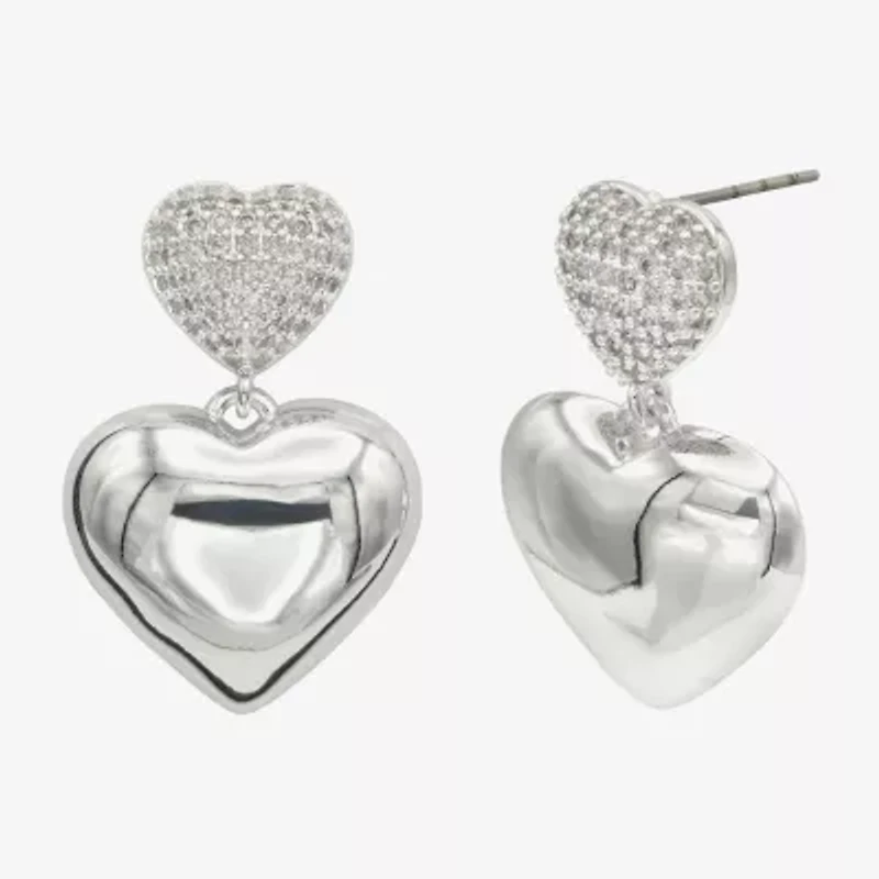 Sparkle Allure Womens Cubic Zirconia Pure Silver Over Brass Heart Drop Earrings