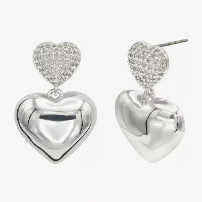 Sparkle Allure Womens Cubic Zirconia Pure Silver Over Brass Heart Drop Earrings