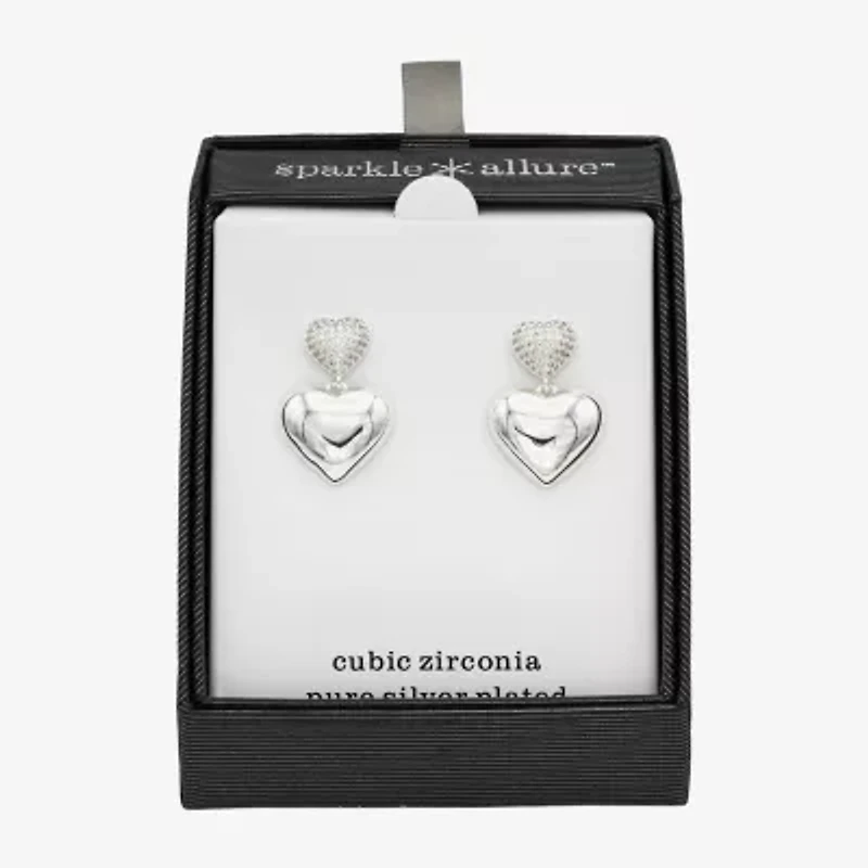 Sparkle Allure Womens Cubic Zirconia Pure Silver Over Brass Heart Drop Earrings